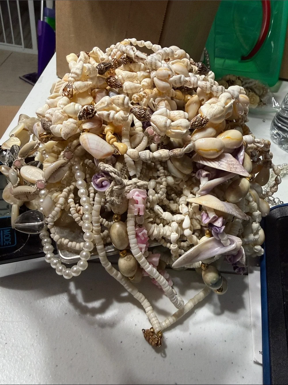 Natural Shell and Bead Multi-Strand Necklace - Cream - Picture 3 of 3
